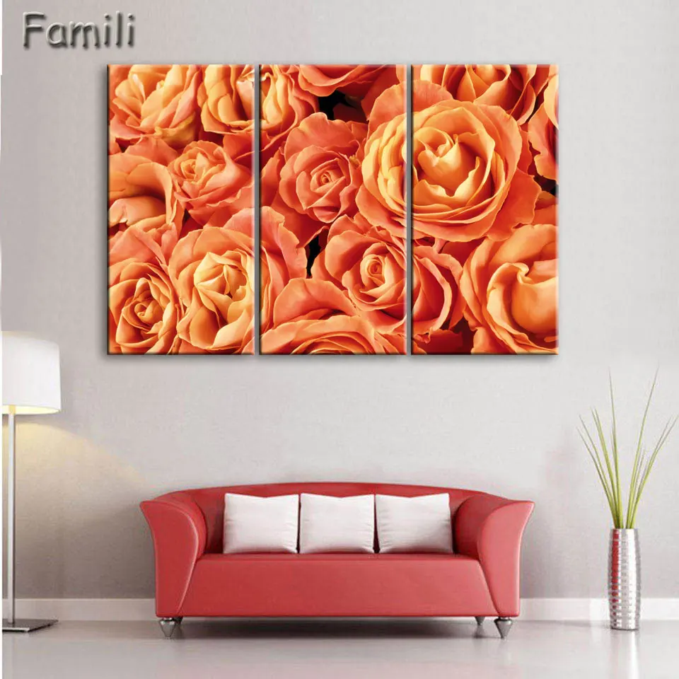 

3pcs Rose Flower Painting Modern Canvas Print Painting Home Decor Wall Art Picture For Living Room Modular picture (Unframed)