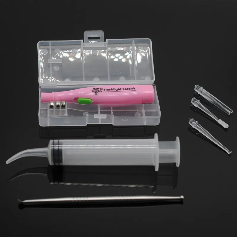 Dental Lab Tonsil Stone Remover Kit w/LED Light With Box & Irrigation Syringe & Premium Tool Color  Send With Random