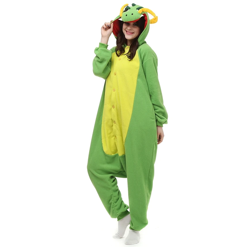 Adults Polar Fleece Kigurumi China Dragon Women Costume Cartoon Animal Onesies Pajamas Men Halloween Carnival Party Jumpsuit