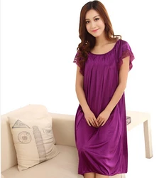 Summer short-sleeve plus size plus size women's sleepwear viscose lace plus size mm nightgown lounge