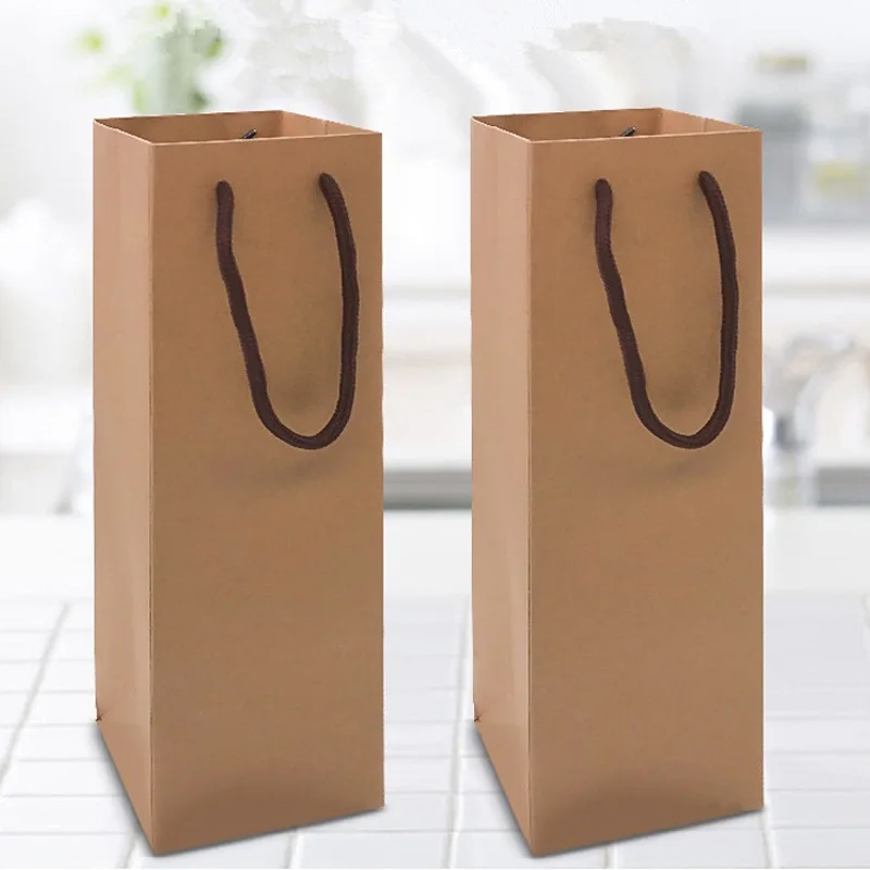 100Pcs/Lot Kraft Paper Bag Party Gift Packing Kraft Paper Wine Bottle Carrier Festival Daily Usage