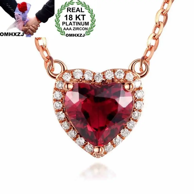 

OMHXZJ Wholesale European Fashion Woman Girl Party Wedding Gift Heart White Red AAA Zircon 18KT Rose Gold Pendant Necklace NA120