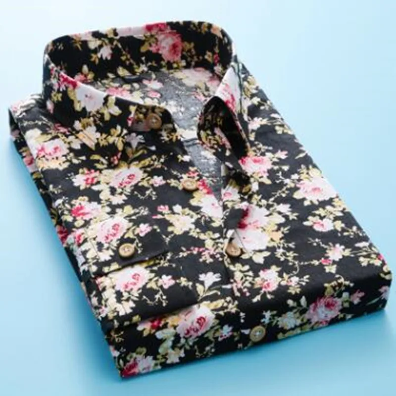 2023 100% Cotton Floral Print Men Shirts Long Sleeve Mens Casual Shirt Slim Men Flower Printing Dress Shirts camisa masculina