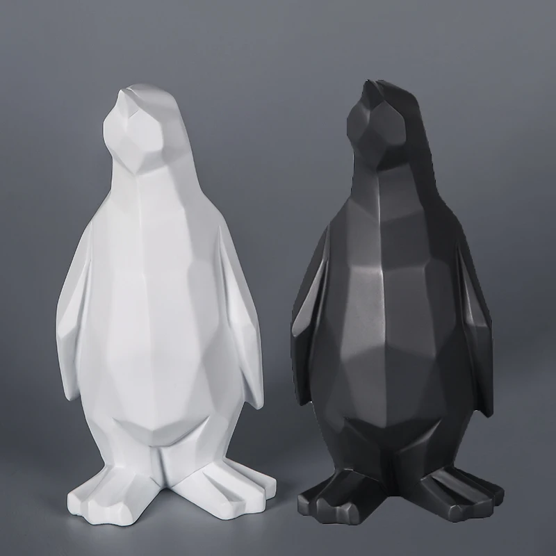 Abstract Penguin Statue Sculpture Geometric Resin Penguin Model Furnishing Home Animal Decoration Modern Ornament Gifts Crafts