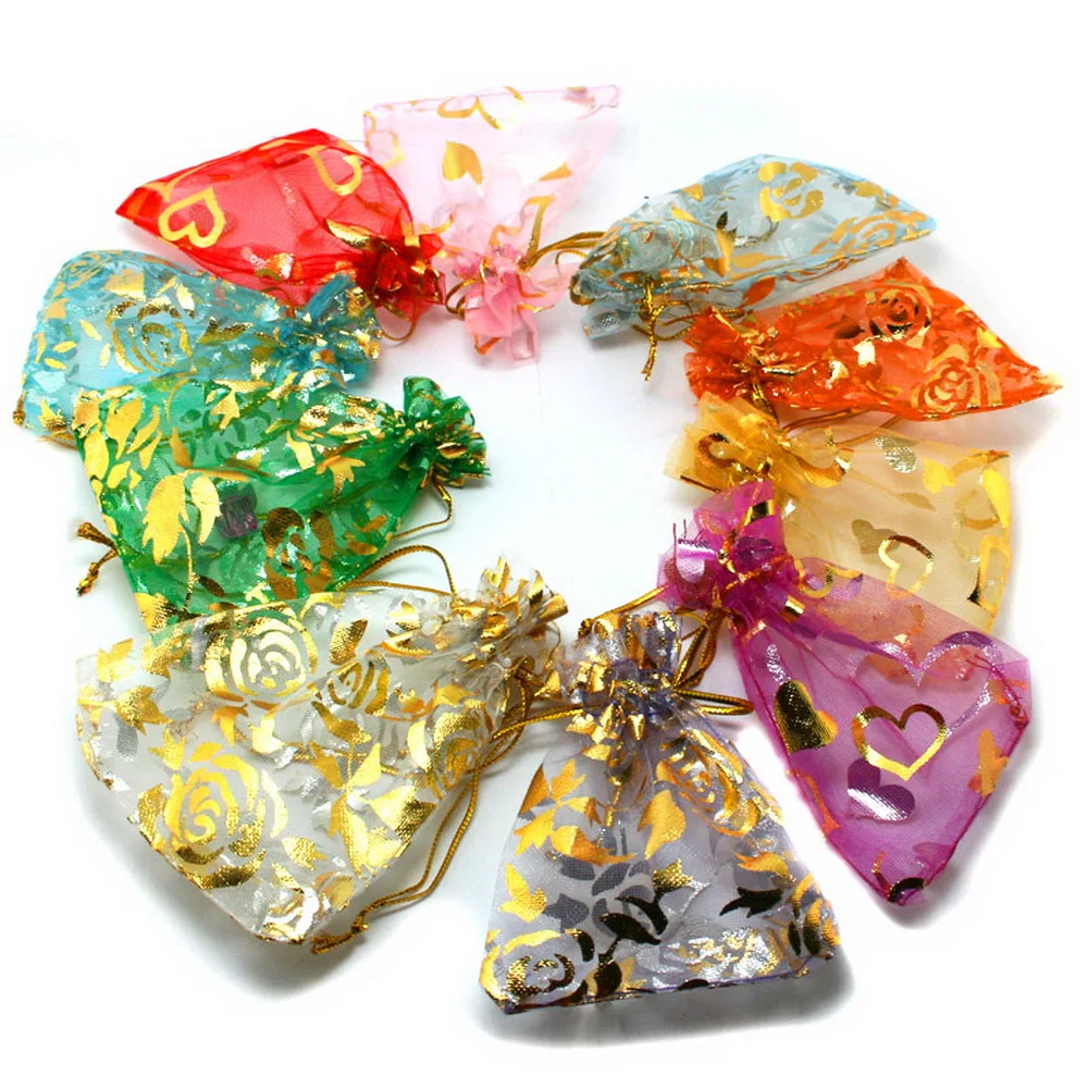 New Promotion 10pcs/lot 4 Size Random Mix Colors Jewelry Packing Drawable Organza Bags Wedding Gift Bags & Jewelry Pouches