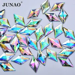 JUNAO 11*18mm 100pcs Flatback Crystal AB Rhinestone Rhombus Shape Clear Acrylic Crystal Stone Non Hotfix Strass Non Sewing Beads