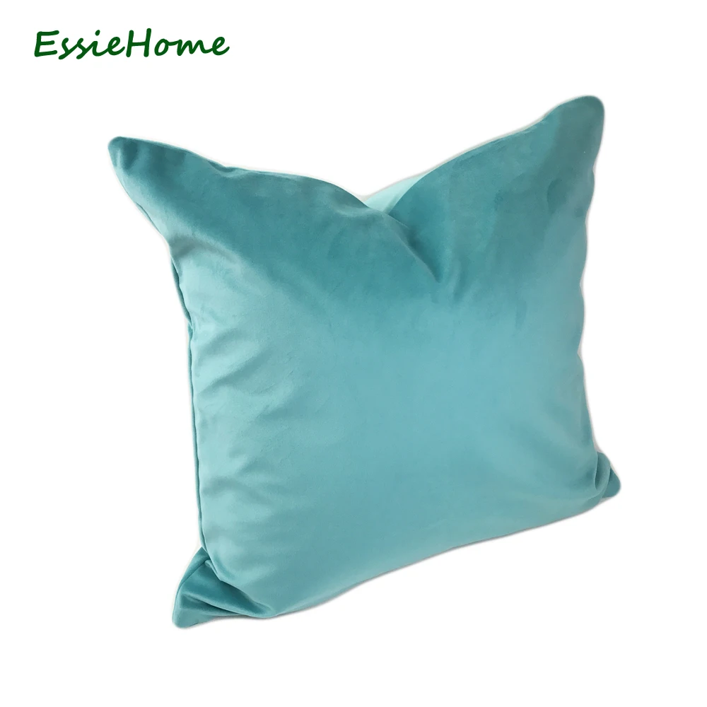 ESSIE HOME Luxury Matte Cotton Velvet Bright Blue Mint Cushion Cover Pillow Case Lumbar Pillow Case