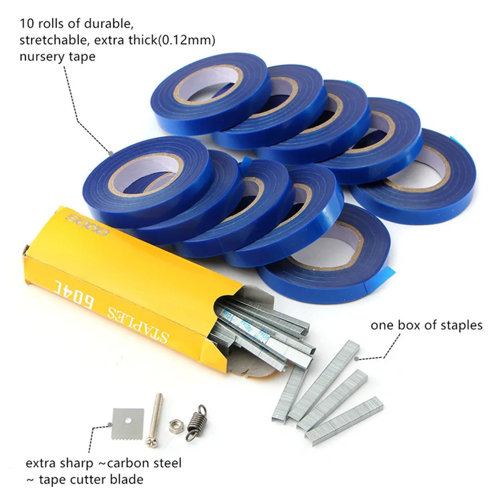 ALLSOME Anlage Zweig Tapetool Tapener Bänder Garten Werkzeuge Anlage Binden Verpackung Gemüse Stem Umreifung mit 10 Rolle Tapes HT2606