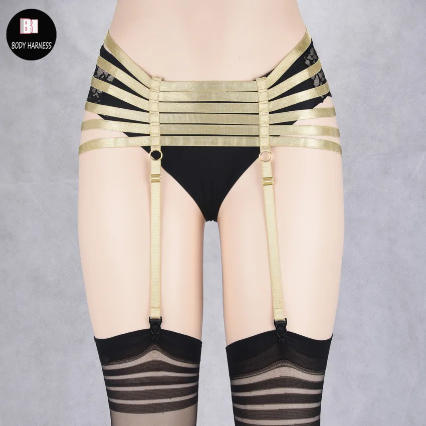 BODY HARNESS-Fashion Suspenders New Leg Garter Sexy Punk Goth Harajuku Style Handmade Wedding Gold Garter Belt