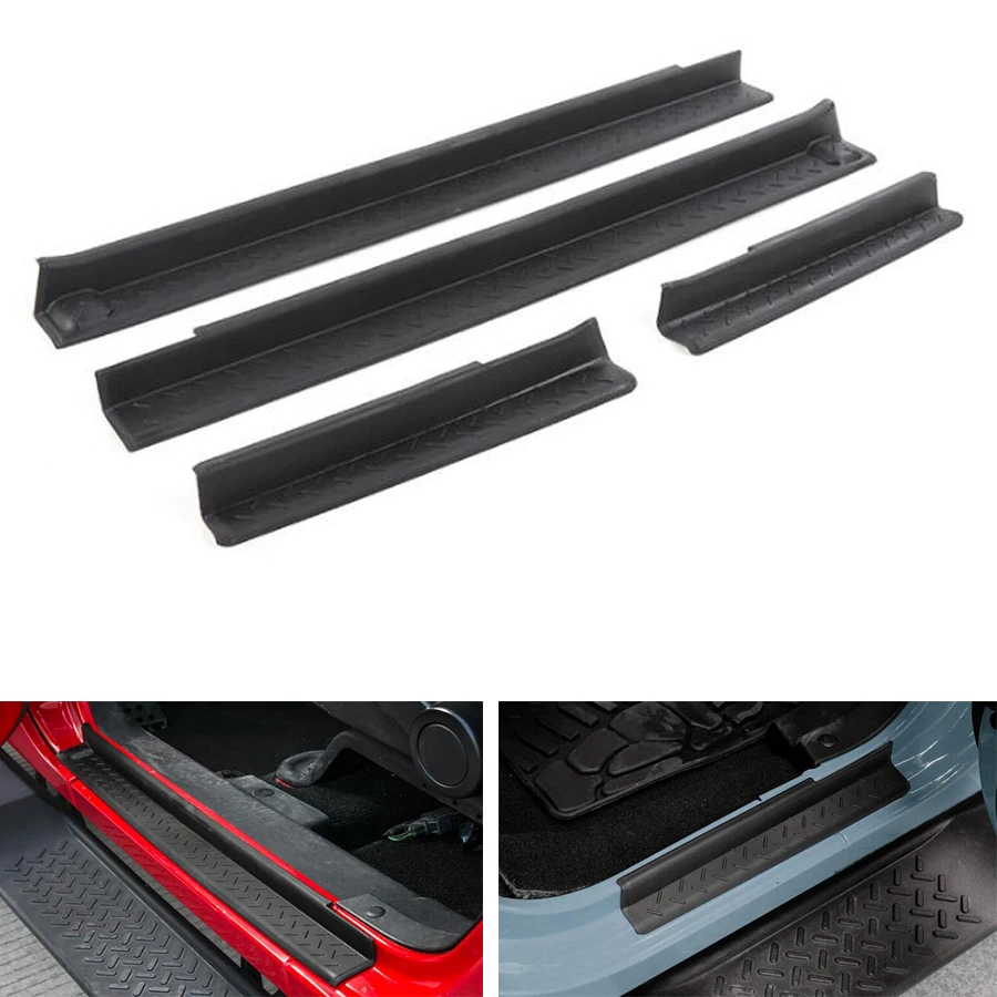 4pcs Black ABS Non-slip Door Sill Entry Guards Strips Scuff Plates Protector Cover Trim For Jeep Wrangler JK 4 Doors