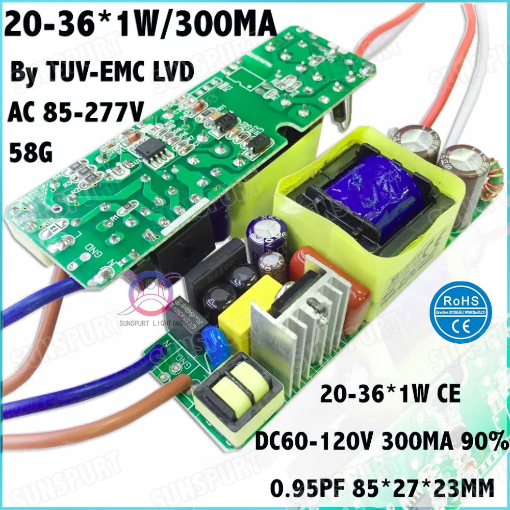 

3 Pcs By TUV-EMC LVD 40W AC85-277V LED Driver 20-36x1W 300mA DC60-120V Constant Current LED Power For Ceiling Lamp Free Shipping