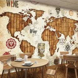 wellyu papel de parede Retro World Map Red Wine Cork Cork Restaurant Bar Wall Custom Large Mural Green Silk Wallpaper