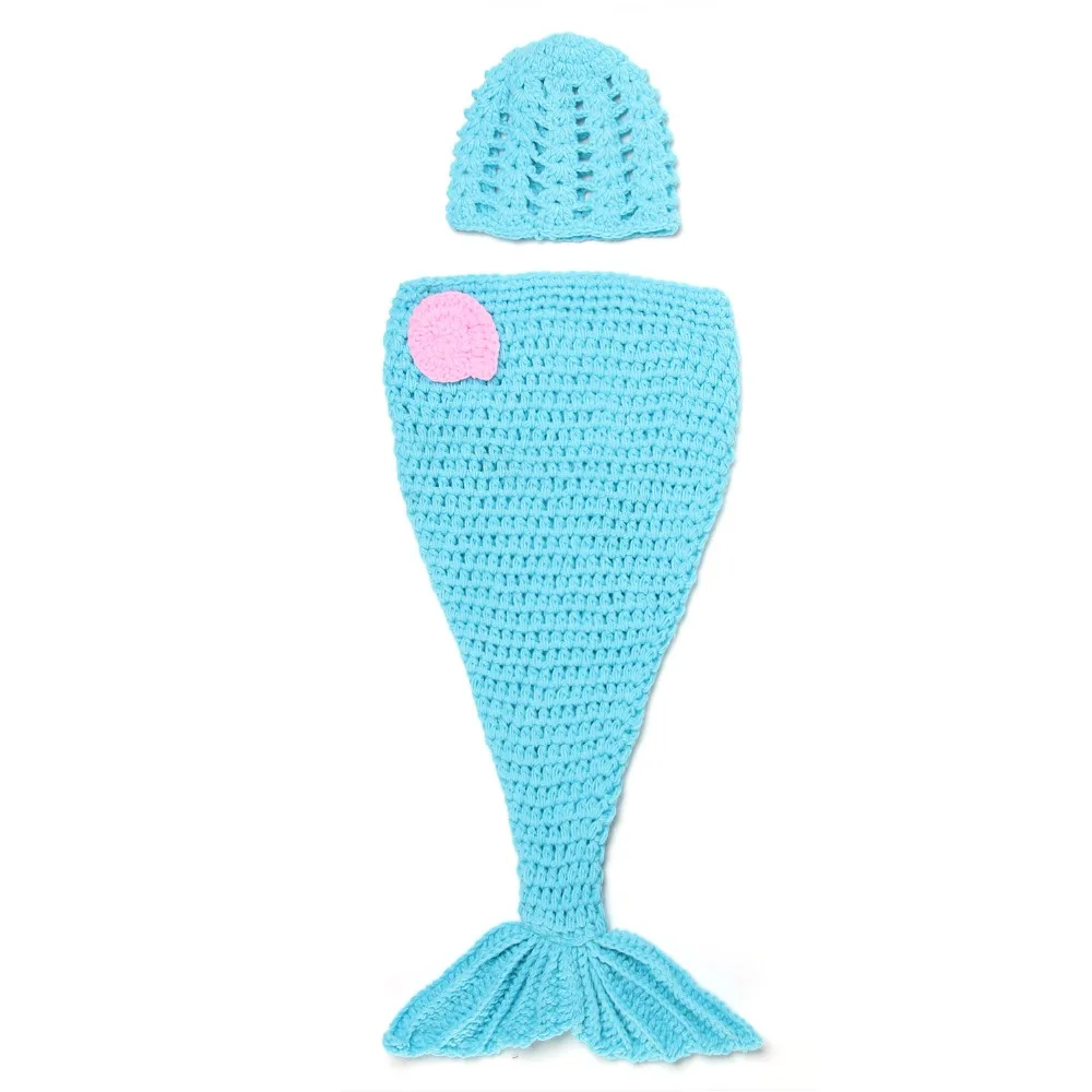 Mermaid Baby Crochet Clothes Newborn Photography Props Premature Receiving Blanket Swaddling Girl Bikini Infant Overall Hairband