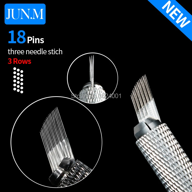 

50 Pcs New 3 Rows Line 18 Pin Needle Permanent Eyebrow Makeup Needle Blades For Microblading Pen Manual Embroidery