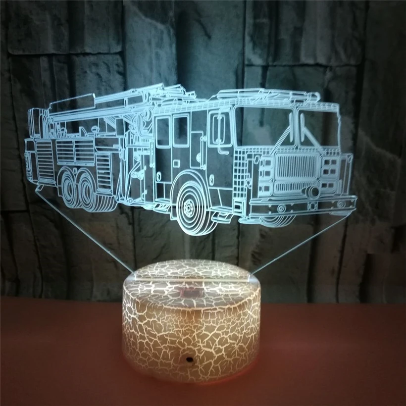 New Fire Engine Modelling 3D Illusion Night Light 7 Color Change LED Acrylic Atmosphere Home Decration Lamp Gift for Kids