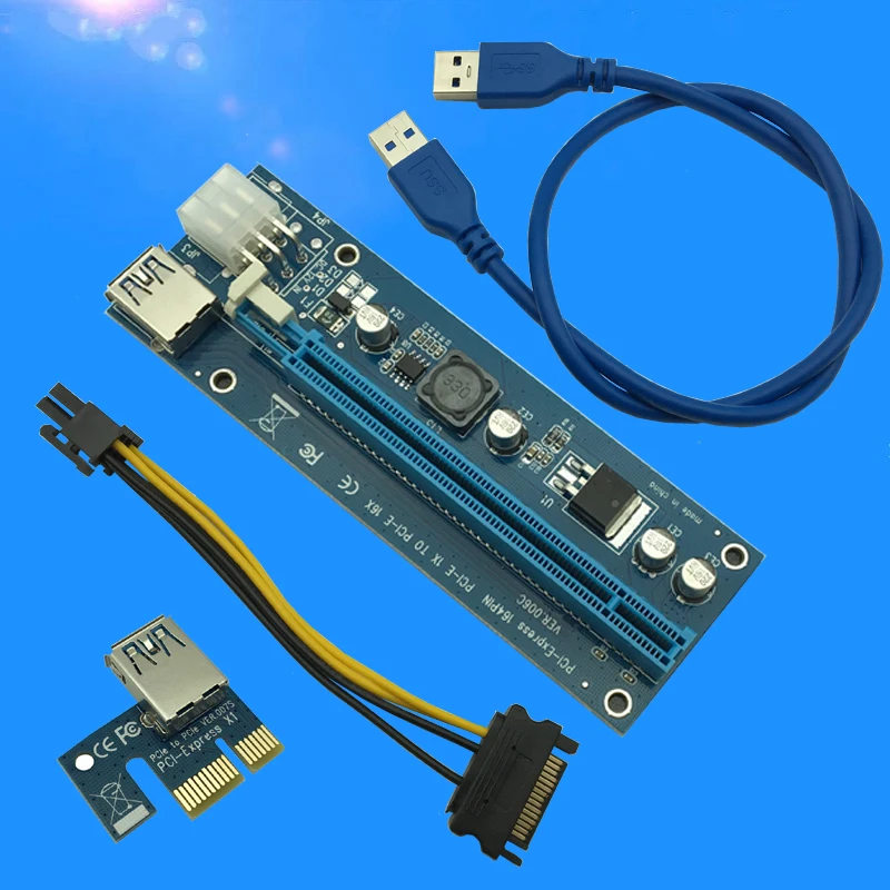 006C PC PCIe PCI-E PCI Express Riser Card 1x to 16x USB 3.0 Data Cable SATA to 6Pin IDE Molex Power Supply for BTC Miner Machine