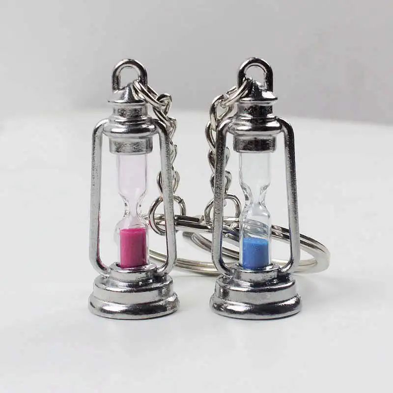 New Cute metal lamp shape timer hourglass key chain lantern Key ring couple keychain novelty item women men best gift K2077