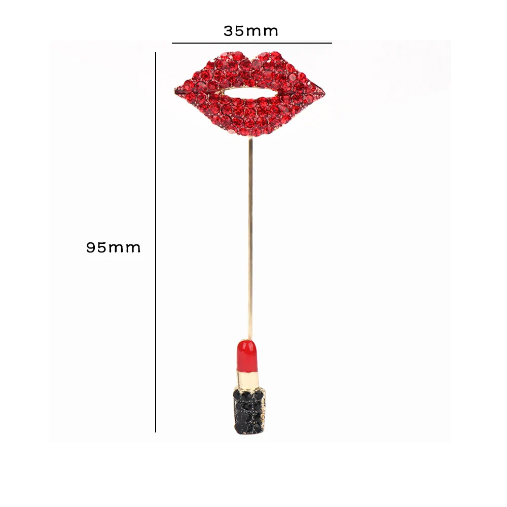 1 Pc Crystal Red Lipstick Brooches Enamel Pin For Women Jackets Accessories Rhinestone Lapel Pin Kiss Red Jewelry