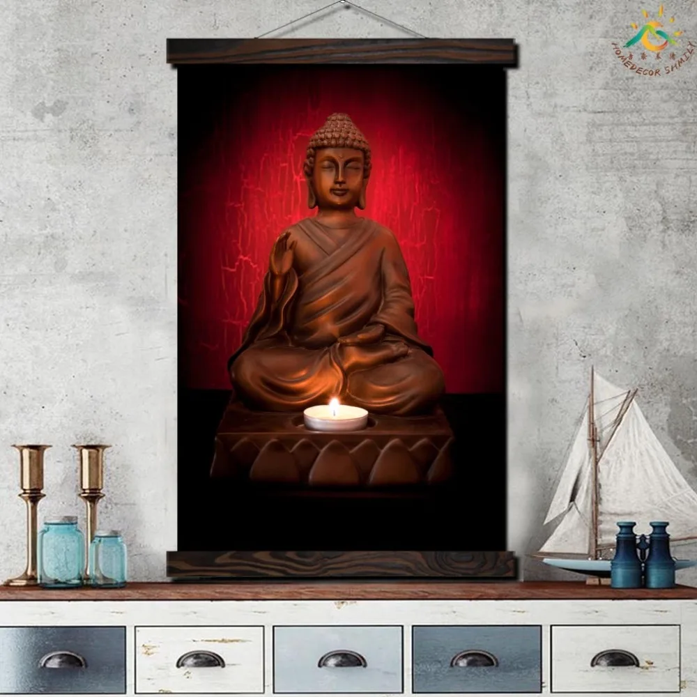 Buddha Candle light Single Vintage Posters and Prints Scroll Painting Canvas Wall Art Pictures Framed Painting Home Decoration