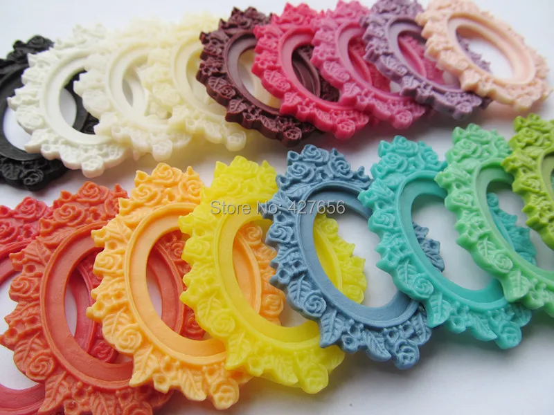 50pcs 16 Colors Oval Flatback Resin Frame Charm Finding,Filigree Flower Border Base Setting Tray, for 30x40mm Cabochon/Cameo,DIY