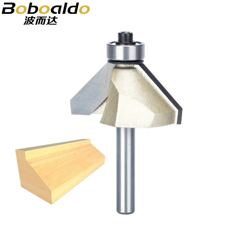 1pcs 1/4 1/2 Shank Chamfer Cutter Router Bits for Wood 45 Deg Trimming with Bearing CNC Bit Woodworking Tools Endmill