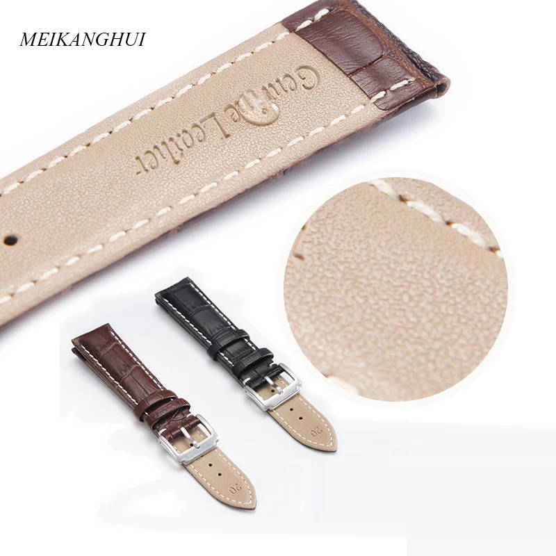 MEIKANGHUI Genuine Leather Watchbands 18mm 19mm 20mm 21mm 22mm  Buckle Watch Straps Watchband for Women &Men High Quality