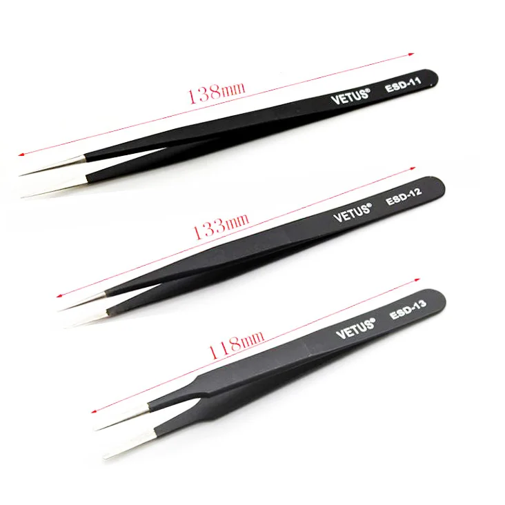 NOVFIX 6pcs Stainless Steel Precision Tweezers Set ESD Safe Anti Static Repair Tool Kit Curved Straight Tweezers For BGA Work