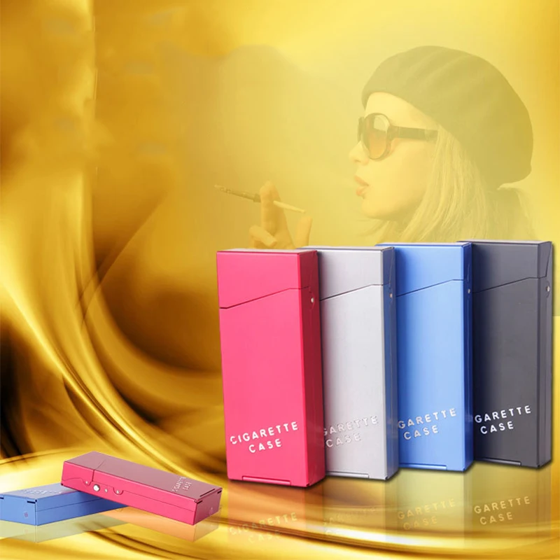 1Pcs Thin Fashion Pipe Personality Women Cigaret Slim Metal Case Cigarette Box Aluminum Gift Box Smoking Accessories