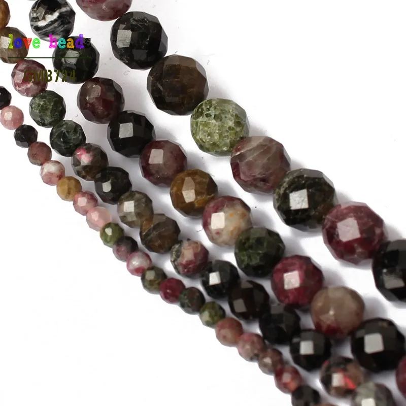 AAA Natural Faceted Colorful Tourmaline Round Loose Beads for Jewelry Making 15inche/strand Diy Bracelet Necklace