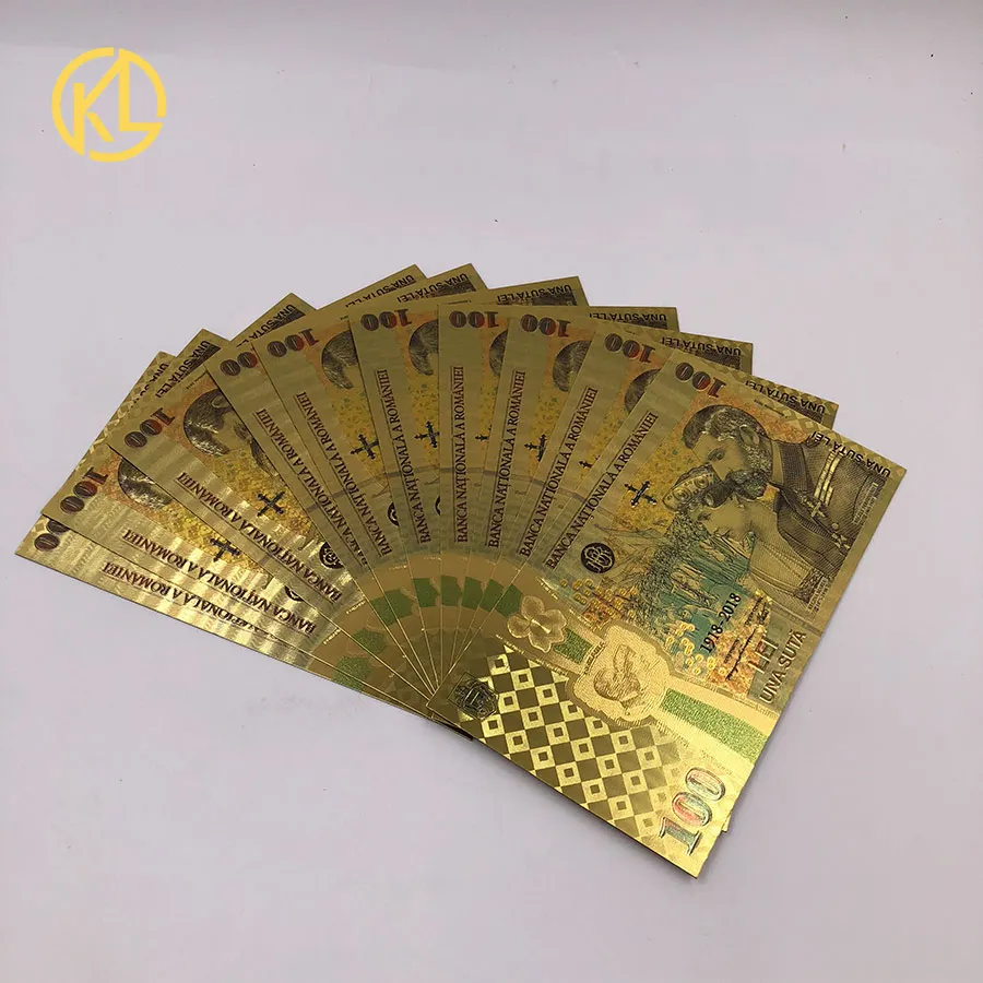 

1000pcs/lot Romanian Gold Banknote 100 Lei souvenir Currency for 100th anniversary of the unification of Romania for collection