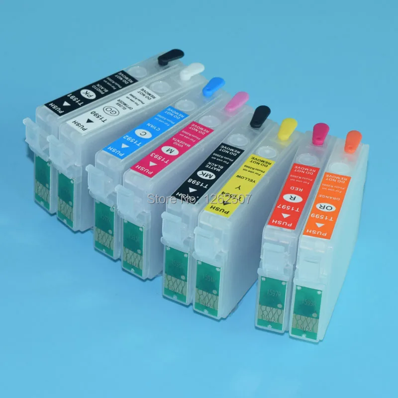 100% Compatible Refillable Ink Cartridges For Epson Stylus Photo R2000 T159 T1590-T1599 Printer With ARC Chip