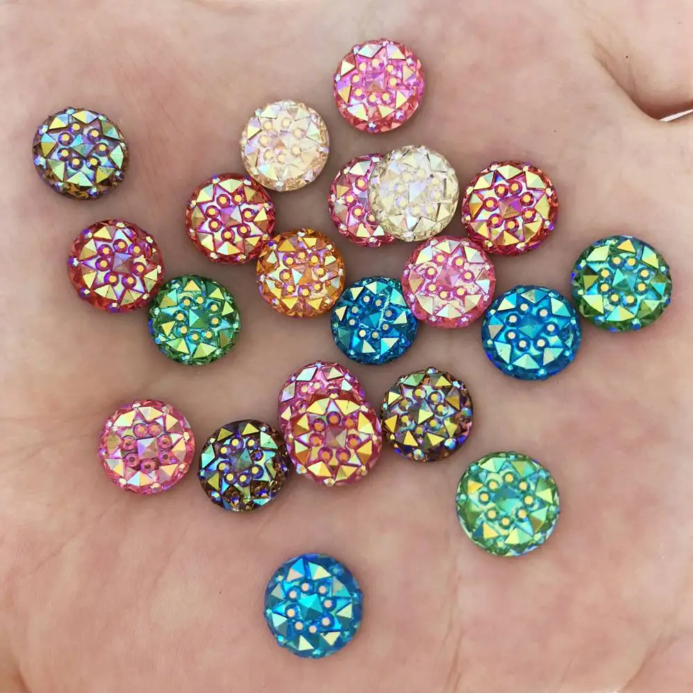 50pcs Mix AB Resin 10mm Round Flatback Rhinestone Child Scrapbook Craft/wedding F288