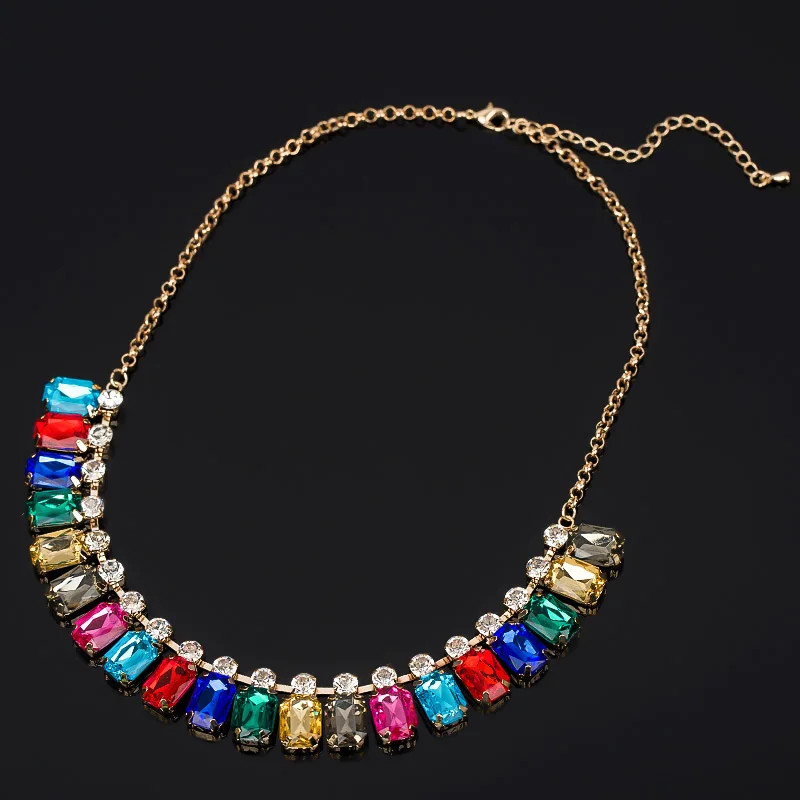 YFJEWE Colorful full rhinestone short necklace fashion luxury multicolour rhinestone chain all-match necklace For Women #N050