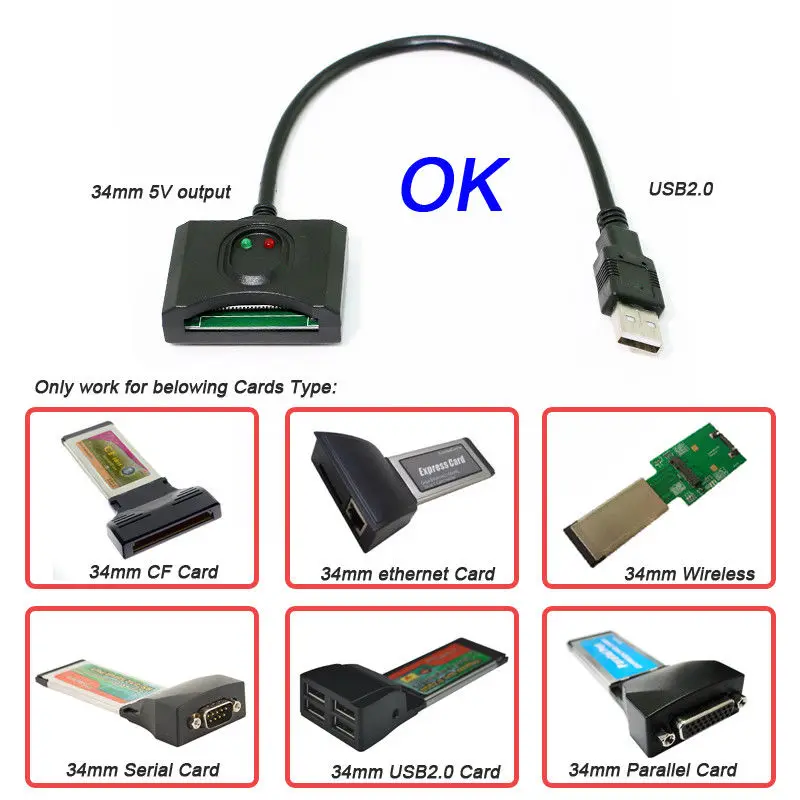 Express Card 34MM USB2.0 to Express Card Adapter for Laptop Computer PC