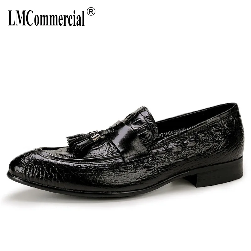 

British pointy shoes mens leather crocodile pattern tassel business casual men shoes all-match cowhide Men Dress Shoes autumn