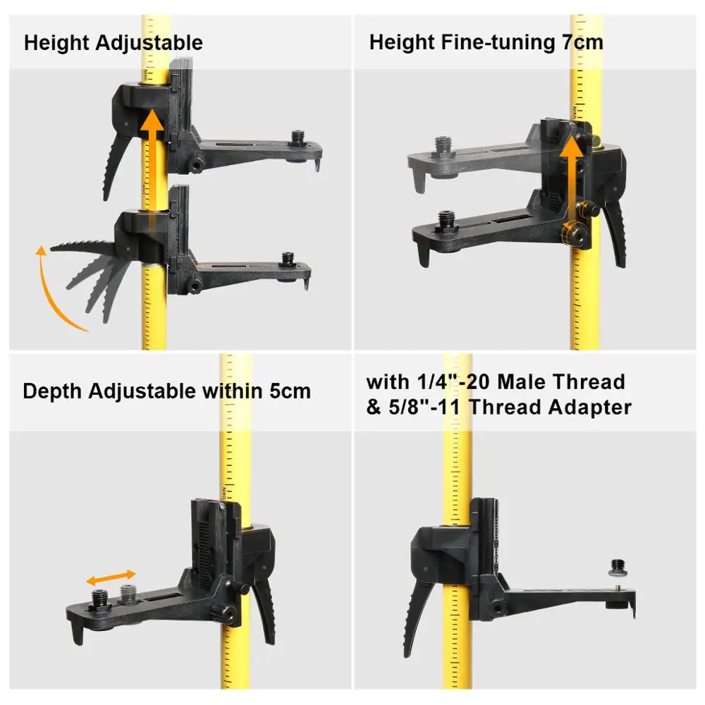 Huepar 12 Ft./3.7m Adjustable Telescoping Pole with 1/4-20 Laser Mount for Rotary and Line Lasers with Tripod 5/8 Adapter