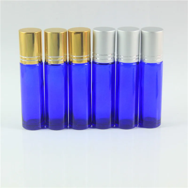 DHL Free Shipping 122pcs/lot 10ml Protable Blue Glass Perfume Bottles Glass Rollon Fragrance Empty Essential Oil Bottles