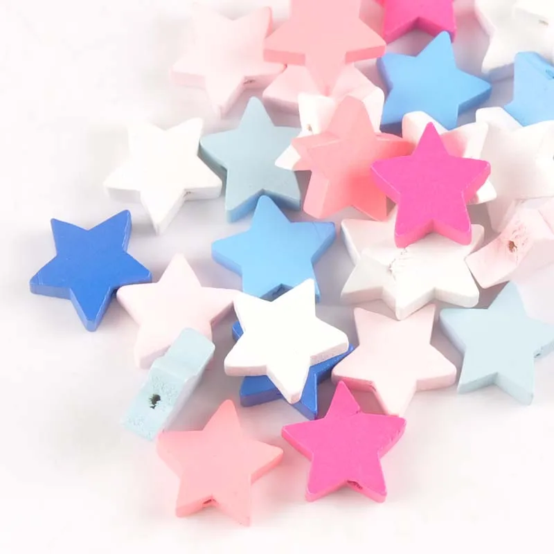 19mm 20pcs mixed color Natural Wooden star Wooden Beads For kids Jewelry Making MT2018X