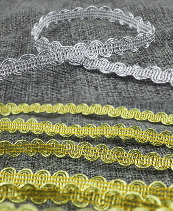 20 yards/lot di Alta qualità In Oro/Argento Filo Piegatura Tessitura Di 0.8 CM di Larghezza Lace Trim Cucito tessuto