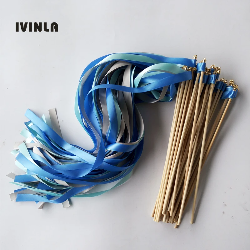 50pcs/lot Green & grey blue wedding wands with gold bell for wedding decoration