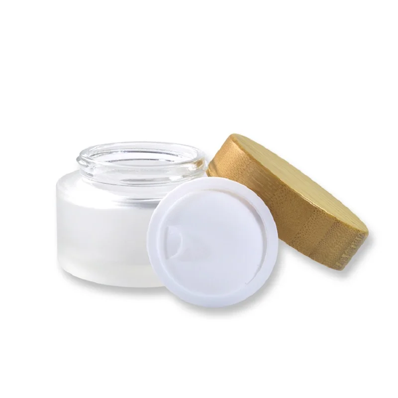 

240pcs *15g frosted glass cosmetic cream jar with bamboo lid empty glass jar with bamboo lid