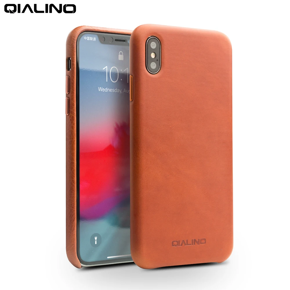 QIALINO Genuine Leather Phone Sleeve Case for iPhone Xs Max Luxury Business Thin Holster Back Cover for iPhoneXs max 6.5 inch