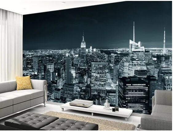 

Custom 3D Three-dimensional Retro Black and White City Mural New York Manhattan Skyline Living Room Bedroom Sofa Wall Wallpaper