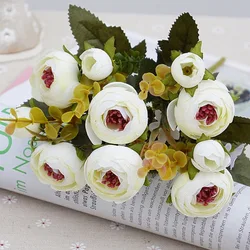 white silk tea roses artificial flowers bride small bouquet for wedding home decoration high quality fake flowers roses bouquet