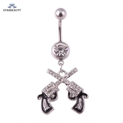 316L Steel Double Gun Zircon Dangle Belly Button Rings Silver-Color Ombligo Navel Piercing Body Jewelry Pircing Ombligo Umbigo