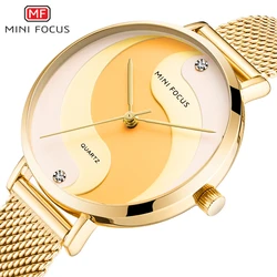 MINI FOCUS Mesh Strap Simple Business Quartz Watches Women Luxury Gold Wristwatch Top Brand Relogios Femininos Clock Lady 0291L