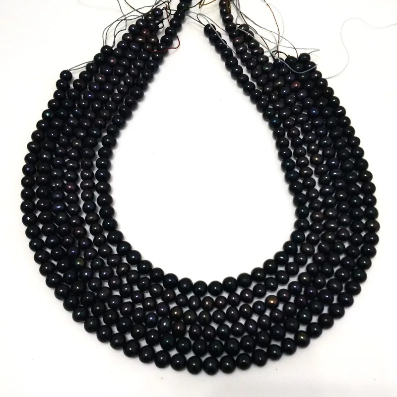 16 inches 5-6mm High Luster Black Round Natural Freshwater Pearls Loose Strand