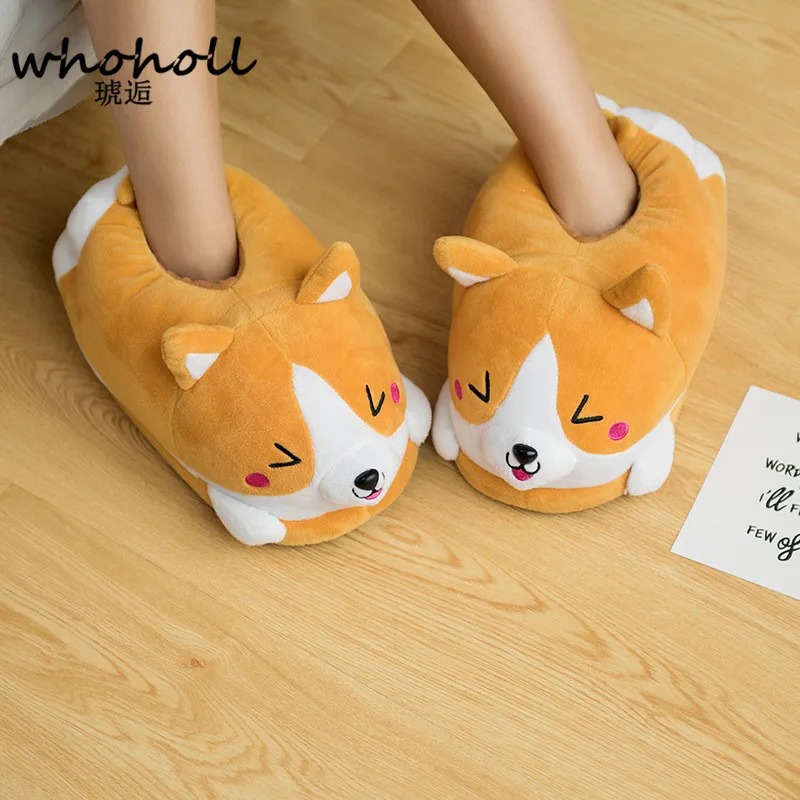 Homen Slippers Female Winter Plush Corgi Slippers Warm Women Floor Indoor Shoes Cute Funny Adult Slippers Flat Zapatillas Woman