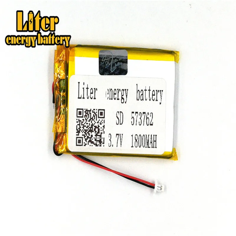 1.0MM 2pin connector 3.7 V 573762 1800mah Rechargeable lipo flat battery lithium li polymer MP3 MP4 MP5 small toys