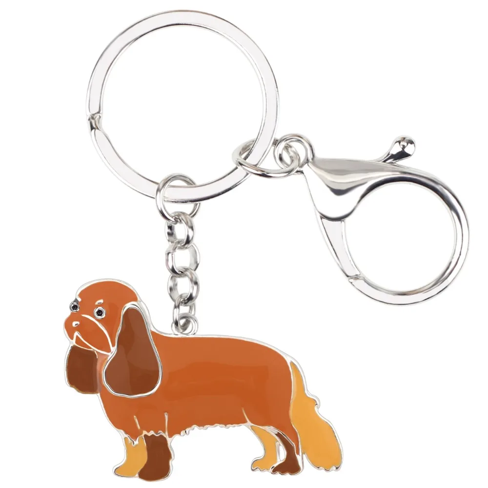 Bonsny Enamel Metal Cavalier King Charles Spaniel Dog Key Chains Keychain Rings Anime Jewelry For Women Girls Handbag Car Charms